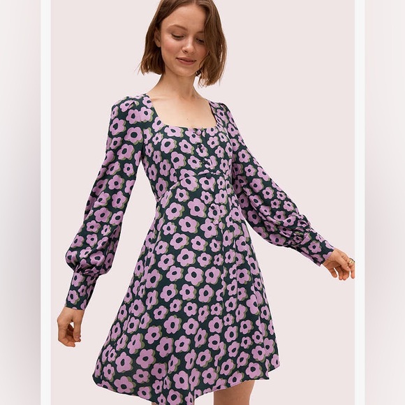 Kate Spade Purple Floral Puff Sleeve Mini Dress Size 2 - Picture 11 of 11